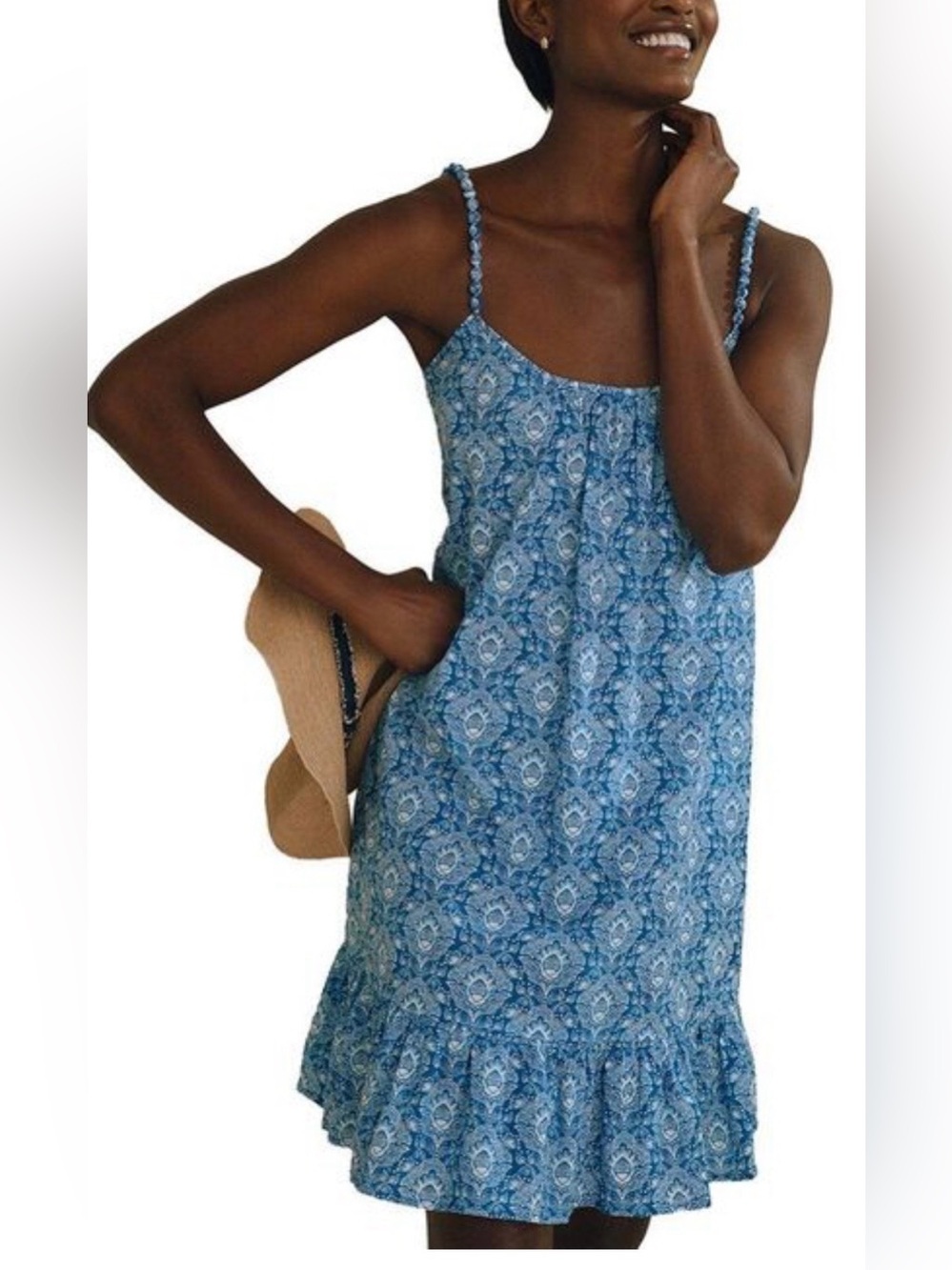 J.McLaughlin Blue Medallion Print Beaded Strap Preppy Coastal GrandmaSundress XS